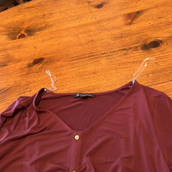 NWT INC International Concepts Long Sleeve Ruched Burgundy Blouse Large - Picture 8 of 10